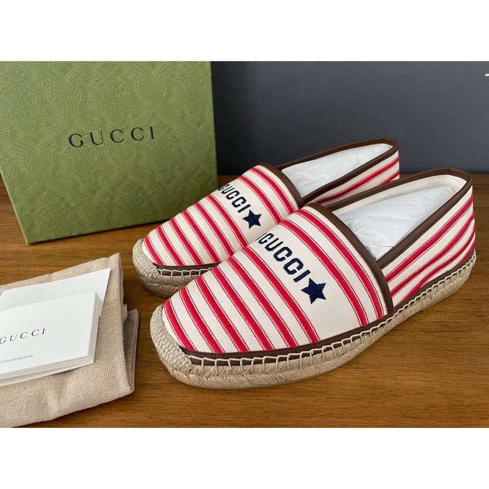 GUCCI 692968 Men's Fabric red-striped Signature Moccasin, G 9+ US 10 - Picture 2 of 9